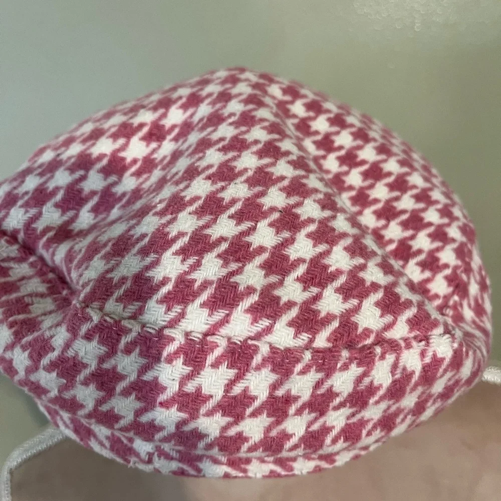 Juicy Couture Womens Houndstooth Pink White Tweed Embellished  Stones Cap Beret